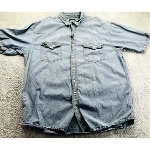 Vintage Key Shirt Mens 2XLT‎ Blue Chambray Denim Short Sleeve Button Up Workwear